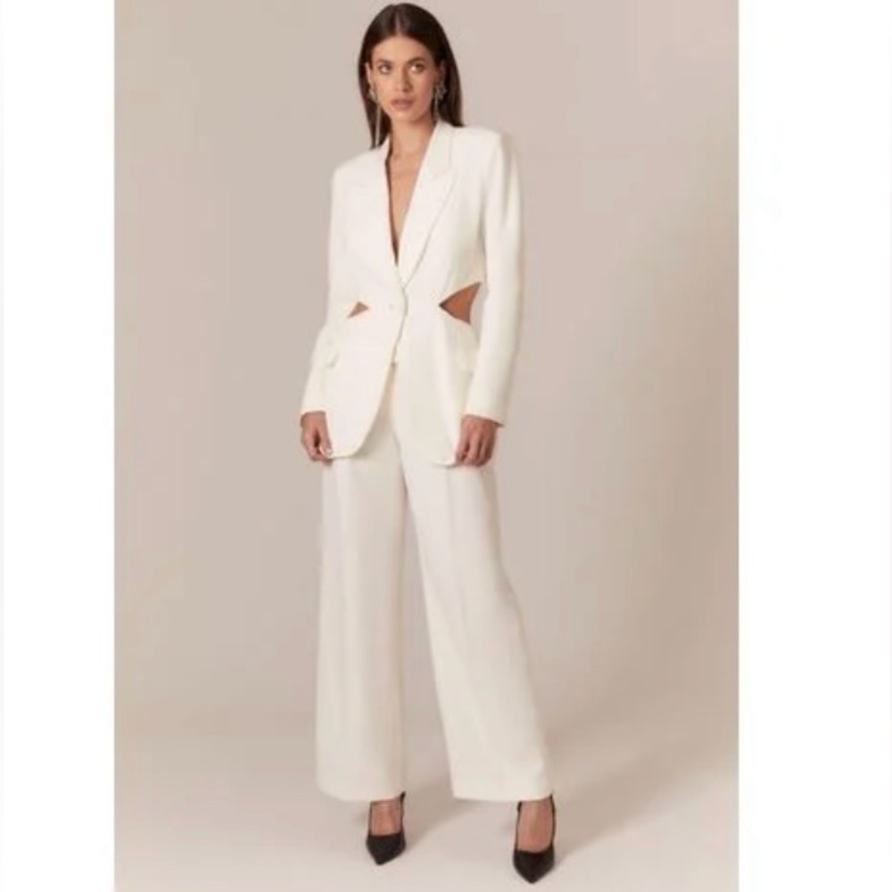 Bardot White Pantsuit with Tailored Blazer and Palazzo Pants